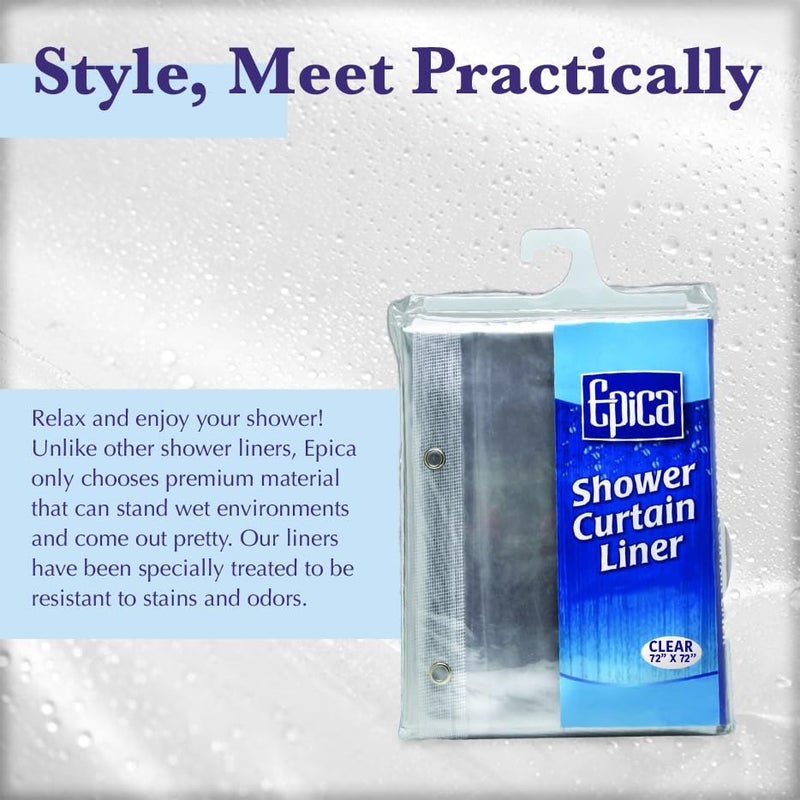 Epica Shower Curtain â€“ Strongest Heavy-Duty Clear Vinyl 72x72 Shower Curtain Liner â€“ Stain & Soap Scum Resistant with Rust-Proof Metal Grommets (White) - Image 5
